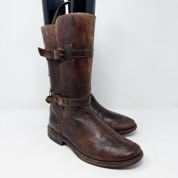 Bed Stu Shoes - Bed Stu Brown Leather Engineer Boots Women's US Size 6.5 Made in Mexico Mid-Calf
